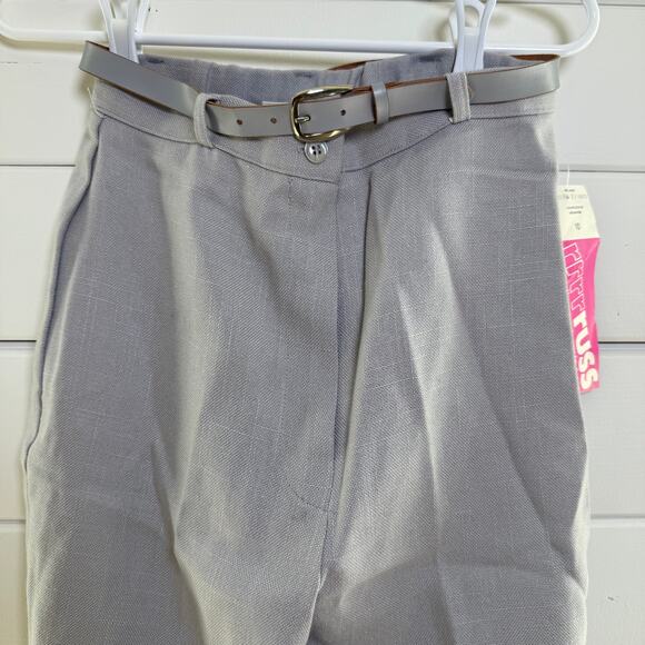 NWT Vintage 70s High Waisted Gray Belted Trousers Straight Leg Work Pants 10 - Picture 2 of 8